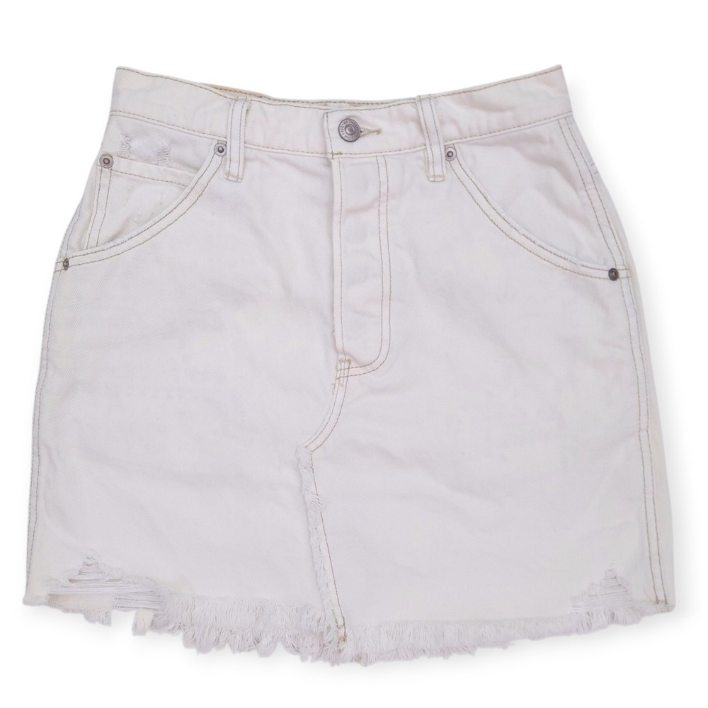 We The Free White Jean Skirt Women 26 Distressed Denim Button Fly OB1265237